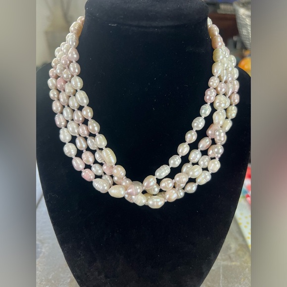 GSJ Sterling Cultured Freshwater Pink & White Pearls 60” Extra Long Length ~61g - Picture 1 of 5